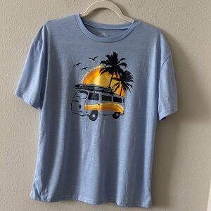 Blue Kids Short Sleeve Tee with Van and Palm Tree Design